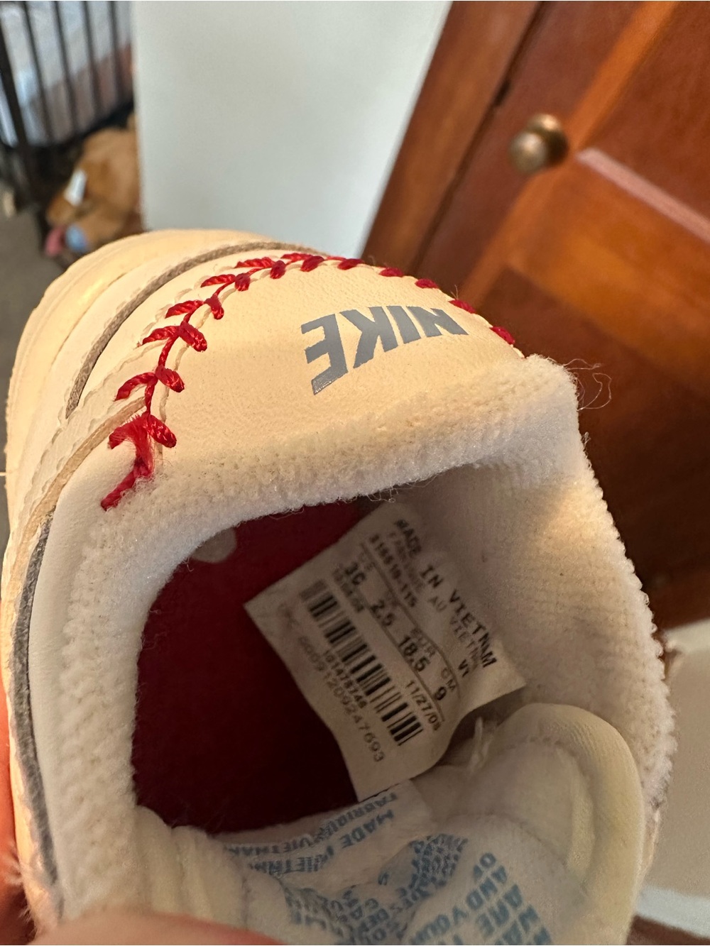 Nike White Baby Sneakers with Red Baseball Stitching - Picture 2 of 2